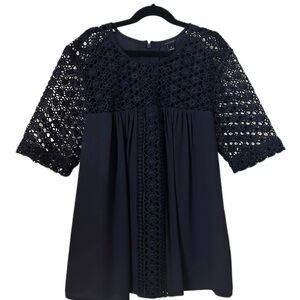 LIKE NEW Ann Taylor Navy Blue Crochet Women's Top